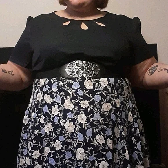 Black floral buckle corset boho elastic wide waist goth party dress belt - Picture 10 of 16